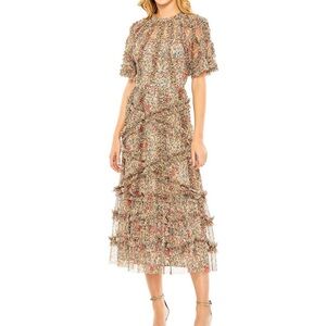 Mac Duggal 8010 mesh floral ruffle dress